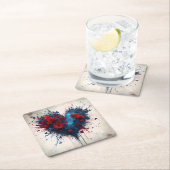 Burning Blue Heart mit Roten Blume Rechteckiger Pappuntersetzer (Vor Ort)