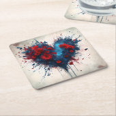 Burning Blue Heart mit Roten Blume Rechteckiger Pappuntersetzer (angewinkelt)