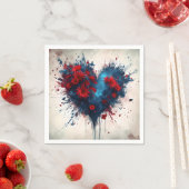 Burning Blue Heart mit Roten Blume Serviette (Beispiel)