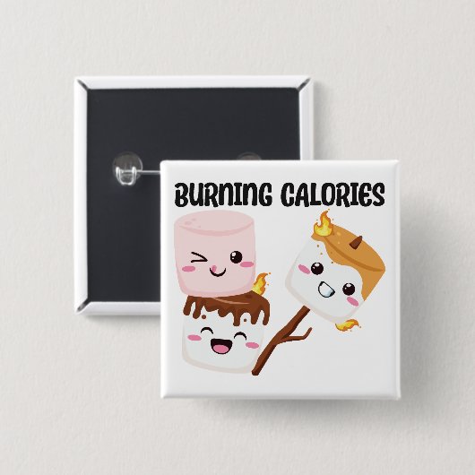 Burning Calories Marshmallow Meme Button (Vorne & Hinten)