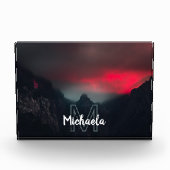 Burning clouds, fog and mountains monogram fotoblock (Vorderseite)