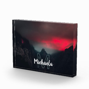 Burning clouds, fog and mountains monogram fotoblock