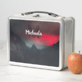 Burning clouds, fog and mountains monogram in sky metall brotdose (Beispiel)