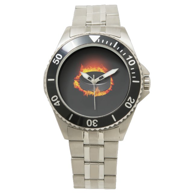 Burning Hockey Puck Watch Armbanduhr (Vorderseite)