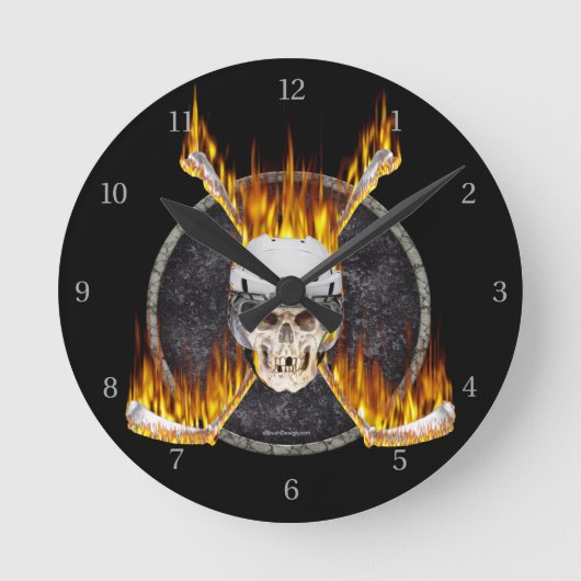 Burning Hockey Sticks Round Clock Runde Wanduhr (Vorderseite)