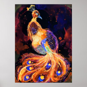Burning Phoenix Peacock Poster