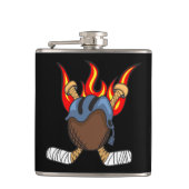 Burning Puck und Hockey Sticks in Flammen, Schwarz Flachmann (Vorderseite)