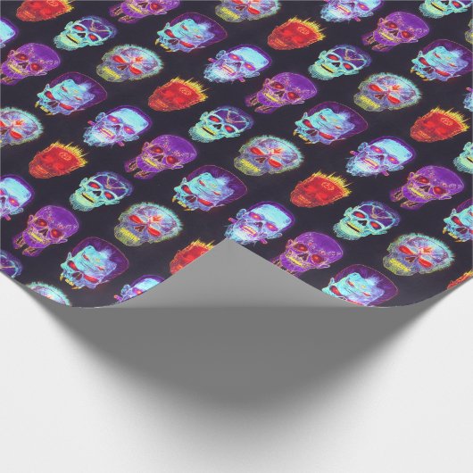 Burning Skull Grid - Neon Zombie Glow Geschenkpapier (Ecke)