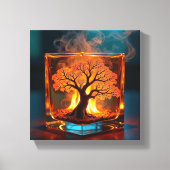 Burning Tree Inside Glass Whiskey Cube Art Leinwanddruck (Vorderseite)