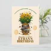 Burning with Books Birthday Party Einladung (Stehend Vorderseite)