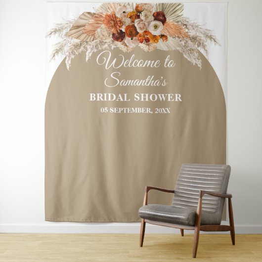 Burningorange Pampas Terracotta Brautparty Wandteppich (Beispiel)