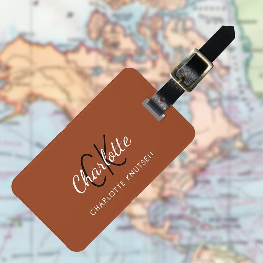 Burnorange mit Monogramm Gepäckanhänger