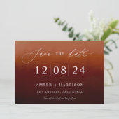 Burnorange ombre dunkler Glamour boho Save the Dat Einladung (Stehend Vorderseite)