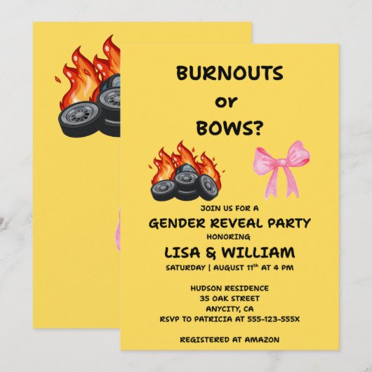 Burnouts oder Bows Geschlecht Enthüllungsfeier Ein (Vorne/Hinten)
