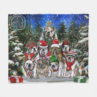 Burns Bunch Christmas English Bulldog Tree Fleecedecke