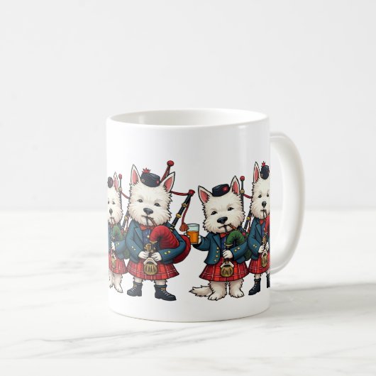 Burns Nacht West Highland Terrier Dudelsackpfeifer Kaffeetasse (VorderseiteRechts)