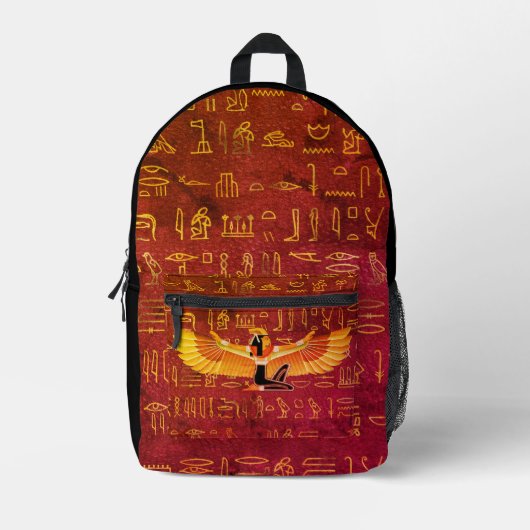 Burnt Amber Ägyptische Prinzessin Hieroglyphen Bedruckter Rucksack (Vorderseite)