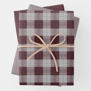 Burnt Burgundy Kariertes Muster mit Koordinaten Geschenkpapier Set