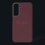 Burnt Burgundy mit Name oder Monogramm-Set Samsung Galaxy Hülle<br><div class="desc">Dieses Handy-Gehäuse enthält einen blass-Namen,  ein Monogramm-Set oder Initialen in einem blumigen,  mit einem Skript versehenen Schriftart auf einem verbrannten bordeauxfarbenen Hintergrund.</div>