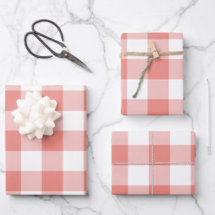 Burnt Coral Gingham Karo Kariert Geschenkpapier Set