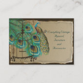 Burnt Edges Vintag Peacock Feathers Birdcage Visitenkarte (Rückseite)