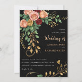 Burnt Gold Black Boho Floral Fall Rustikale Hochze Einladung (Vorderseite)