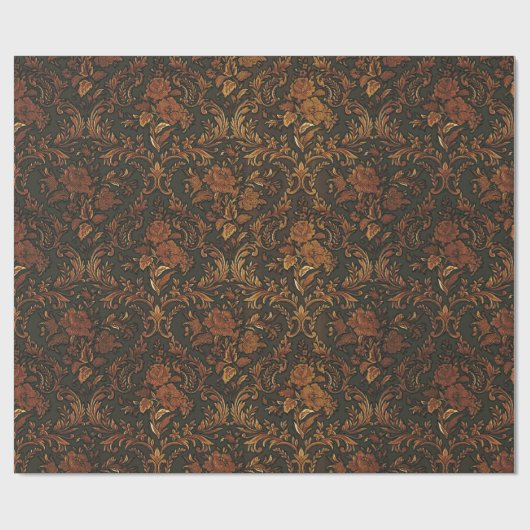 Burnt Gold Steampunk Goth Damask Wrapping Paper Geschenkpapier (Flach)