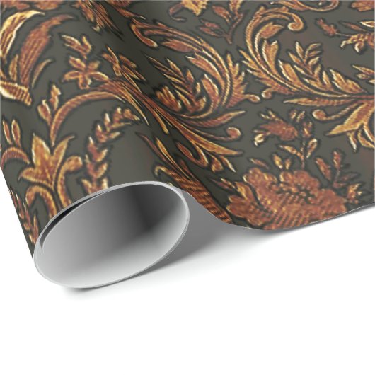 Burnt Gold Steampunk Goth Damask Wrapping Paper Geschenkpapier (Rolleneckpunkt)