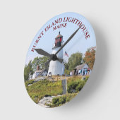 Burnt Island Lighthouse, Maine Round Clock Runde Wanduhr (Winkel)