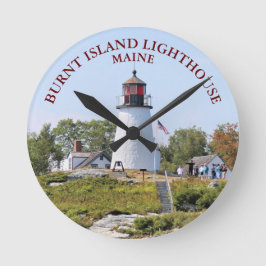 Burnt Island Lighthouse, Maine Round Clock Runde Wanduhr