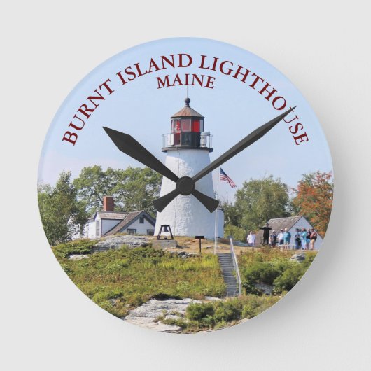 Burnt Island Lighthouse, Maine Round Clock Runde Wanduhr (Vorderseite)