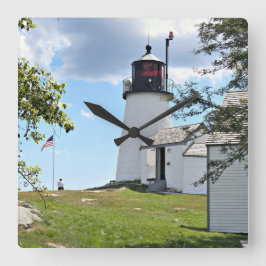 Burnt Island Lighthouse, Maine Wall Clock Quadratische Wanduhr