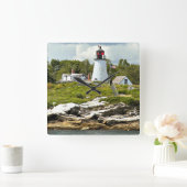 Burnt Island Lighthouse, Maine Wall Clock Quadratische Wanduhr (Zuhause)