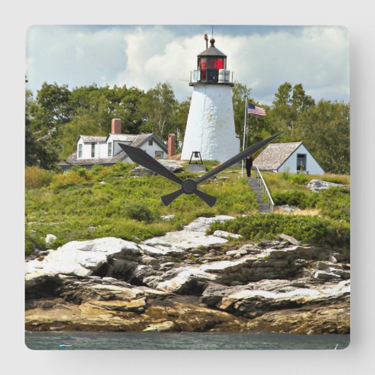 Burnt Island Lighthouse, Maine Wall Clock Quadratische Wanduhr (Vorderseite)