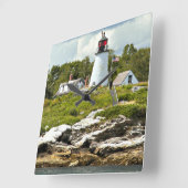 Burnt Island Lighthouse, Maine Wall Clock Quadratische Wanduhr (Winkel)