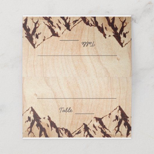 Burnt Mountain in Holz Rustikale Hochzeiten Platzk Platzkarte (Außenseite Aufgefaltet)
