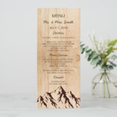 Burnt Mountain in Holz Rustikale Hochzeitsmenü Menükarte (Stehend Vorderseite)