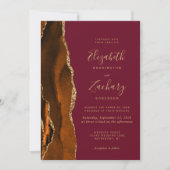 Burnt Orange Agate Burgundy Gold Wedding Einladung (Vorderseite)