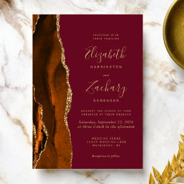 Burnt Orange Agate Burgundy Gold Wedding Einladung