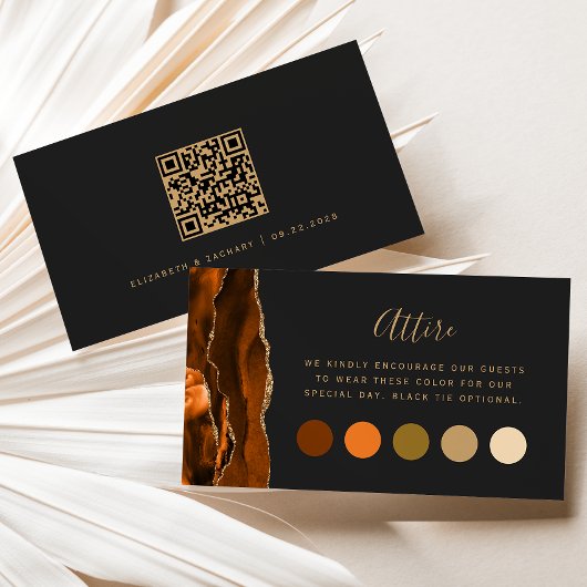 Burnt Orange Agate Dark Wedding Kleid Code Begleitkarte