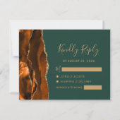 Burnt Orange Agate Emerald Green Wedding RSVP Karte (Vorderseite)