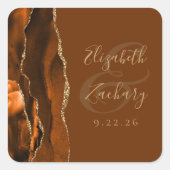 Burnt Orange Agate Gold Brown Wedding Quadratischer Aufkleber (Vorderseite)