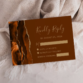 Burnt Orange Agate Gold Brown Wedding RSVP Card