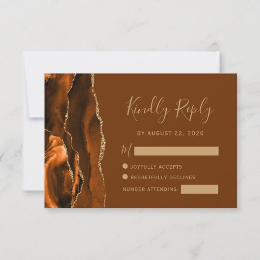 Burnt Orange Agate Gold Brown Wedding RSVP Card (Vorderseite)