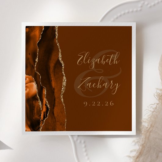 Burnt Orange Agate Gold Brown Wedding Serviette