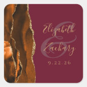 Burnt Orange Agate Gold Burgundy Wedding Quadratischer Aufkleber (Vorderseite)