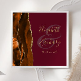 Burnt Orange Agate Gold Burgundy Wedding Serviette