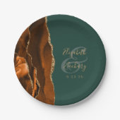 Burnt Orange Agate Gold Dark Green Wedding Pappteller (Vorderseite)