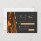Burnt Orange Agate Gold Dark Wedding RSVP Karte (Vorderseite)