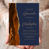 Burnt Orange Agate Gold Navy Blue Script Hochzeit Einladung